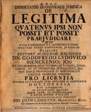 Diss. inaug. iur. de legitima, quatenus ipsi non possit et possit praeiudicari
