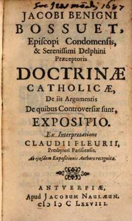 Doctrinae Catholicae, De iis Argumentis De quibus Controversiae sunt, Expositio