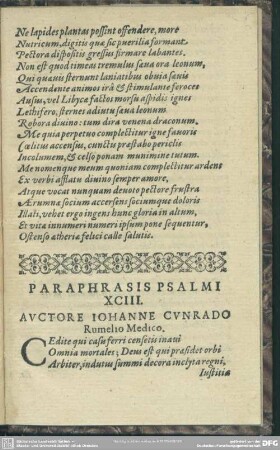 Paraphrasis Psalmi XCIII. Auctpre Johanne Cunrado Rumelio