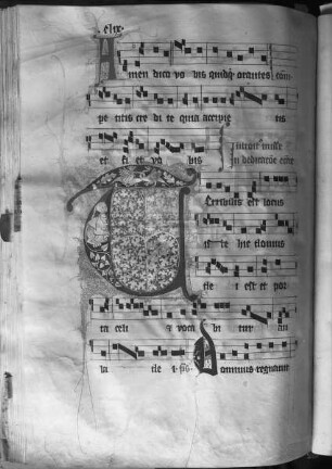 Unbekannte Handschrift (vermutlich Missale) — Initiale V auf einem Notenblatt