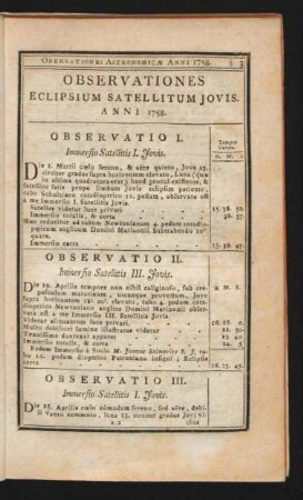 Observationes Astronomicae Anni 1758.