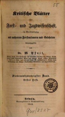 Kritische Blätter für Forst- und Jagdwissenschaft, 27. 1849