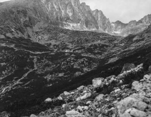 Im Gebirge : Blick in ein durch einen Gletscher geformtes Gebirgstal. Im Hintergrund hohe Berge