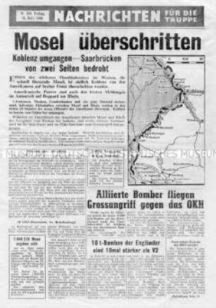 Nachrichtenblatt der US-Armee für die Wehrmacht u.a. zum Vorrücken der US-Truppen auf Saarbrücken