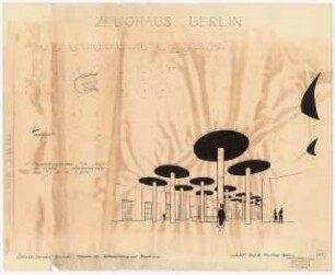 Zeughaus, Berlin Wiederaufbau: Grundriss Obergeschoss 1:200, Perspektivische Ansicht des Innenraums
