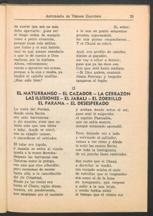 12 El maturrango - El cazador - La cerrazón - Las ilusiones - El jabalí - El zorrillo - El parana - El desesperado