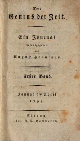 Der Genius der Zeit : ein Journal. 1. 1794