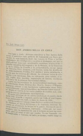Don Andrés Bello en Chile