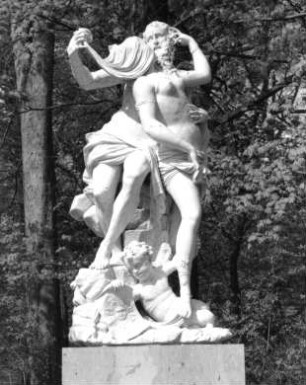 Dresden-Altstadt. Großer Garten (1683, J. F. Karcher; 1873-1895, K. F. Bouché), Georg-Starcke-Weg. Figurengruppe "Die Zeit enthüllt die Wahrheit" (um 1730, A. Corradini)