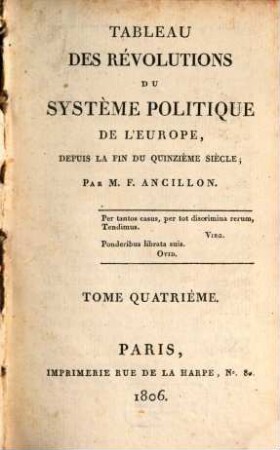 Tableau des révolutions du système politique de l'Europe : depuis la fin du quinzième siècle. 4