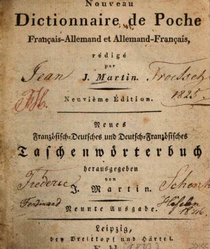 Nouveau Dictionnaire de Poche Français-Allemand et Allemand-Français = Neues Französisch-Deutsches und Deutsch-Französisches Taschenwörterbuch