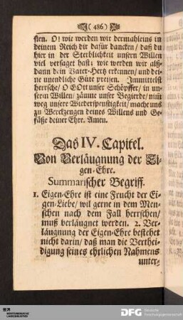 Das IV. Capitel. Von Verläugnung der Eigen-Ehre.