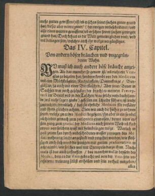 Das IV. Capitel. Von andern bösen bräuchen und ungegründetem Wahn.