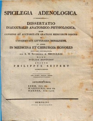 Spicilegia adenologica : diss. inaug. anat. physiol.