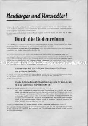 Erläuterung der Umsiedler-Politik der SED; Aufruf an die Umsiedler, zu den Kreis- und Landtagswahlen 1946 ihre Liste zu wählen