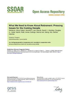 What We Need to Know About Retirement: Pressing Issues for the Coming Decade