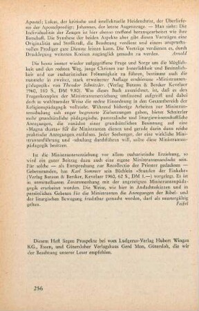256 [Rezension] Sommer, Karl, Stunden der Einkehr für Ministranten