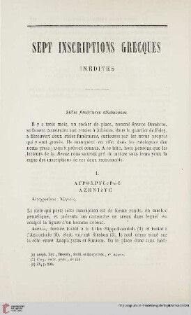 N.S. 9.1864: Sept inscriptions grecques inédites : stèles funaires athéniennes