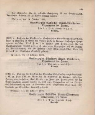 102. Ministerial-Bekanntmachung, betreffend Wechsel in der Hauptagentur der Hanseatischen Feuer-Versicherungs-Gesellschaft in Hamburg