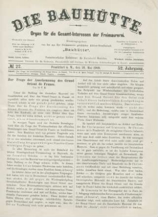 No. 22. Frankfurt a. M., den 29. Mai 1909. 52. Jahrgang.