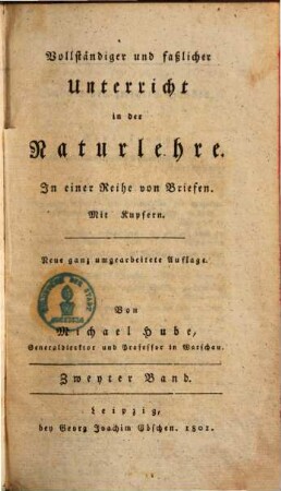 Vollständiger und faßlicher Unterricht in der Naturlehre : in einer Reihe von Briefen, 2