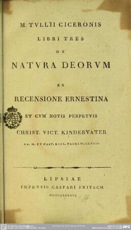 M. Tullii Ciceronis Libri Tres De Natura Deorum