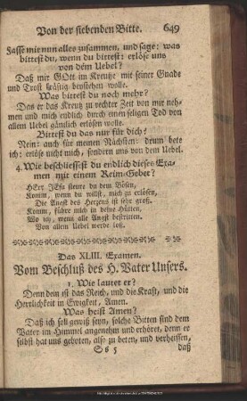 Das XLIII. Examen. Vom Beschluß des H. Vater Unsers
