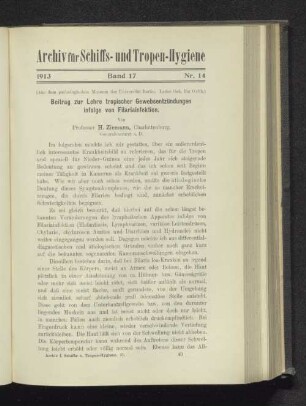 Beitrag zur Lehre tropischer Gewebsentzündungen infolge von Filarinfektion
