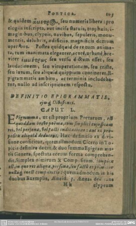 Caput L. Definitio Epigrammatis, eiusq[ue] Divisionis