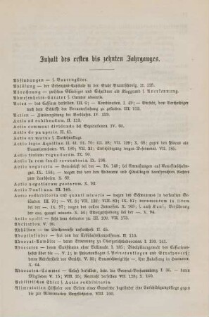Inhalt des ersten bis zehnten Jahrganges