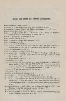 Inhalt des ersten bis zehnten Jahrganges