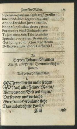 An Herren Johann Bramen ... Auff dessen Nahmenstag.