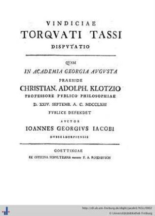 Vindiciae Torqvati Tassi