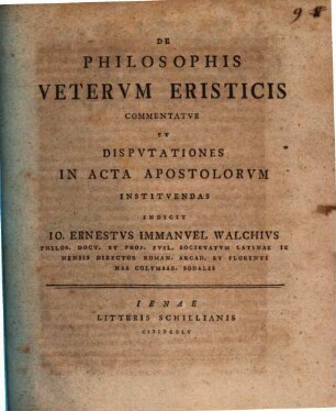 De Philosophis Vetervm Eristicis