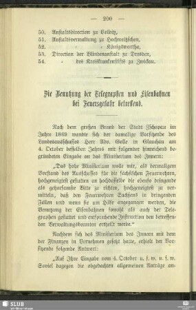 Die Benutzung der Telegraphen und Eisenbahnen bei Feuersgefahr betreffend
