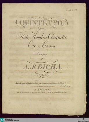 Quintetto pour flute, hautbois, clarinette, cor & basson : Oeuvre 88. No. 6
