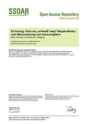Einleitung: Pack ein, schmeiß' weg? Wegwerfkultur und Wertschätzung von Konsumgütern