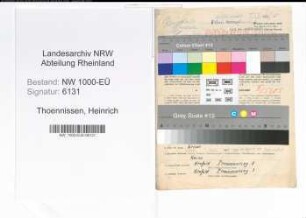 Entnazifizierung Heinrich Thoennissen, geb. 19.12.1884 ()