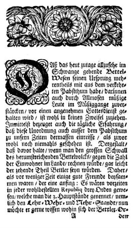 I. Derer Bettler vermehrten Zug, oder ihre täglich anwachsende Menge.