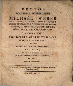 Interpretatio interpretationis Johannae ac verborum Caiphae, summi pontificis. Joh. X, 51.52.