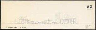Altenwohnheim und Pflegeheim, Wettbewerb, Wiesbaden: Ansicht von Süden, Haupteingangsseite 1:200