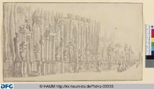 Garten. Linkskulisse und Prospekt. Halbentwurf