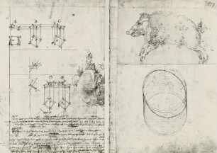 Seite 176 mit Perspektivzeichnungen und Seite 177 mit Wildschwein : Dresdner Skizzenbuch (1507/1528). Seite 176 mit Perspektivzeichnungen und Seite 177 mit Wildschwein. Dresden: SLUB Mscr.Dresd.R.147.f
