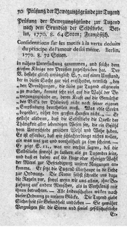 Prüfung der Beweggründe zur Tugend, nach dem Grundsatz der Selbstliebe.