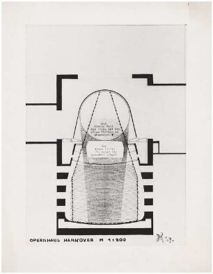 Oper, Hannover Systemskizzen von Theaterinnenräumen: Foto von Inv.Nr. 38897: Theaterinnenraumanalysen und Erläuterungstext, Grundrissschema des Opernhaus Hannover