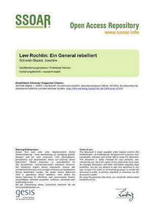 Lew Rochlin: Ein General rebelliert