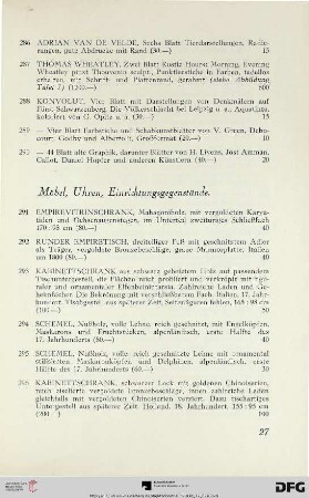 Möbel, Uhren, Einrichtungsgegenstände (Nr. 291-356)