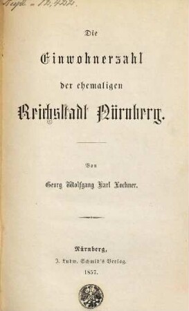 Die Einwohnerzahl der ehemaligen Reichsstadt Nürnberg