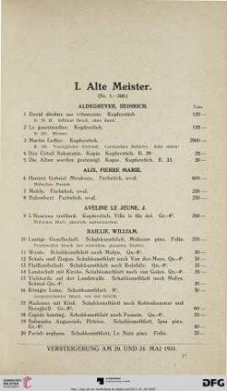 I. Alte Meister (Nr. 1-300)
