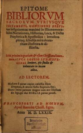 Epitome Bibliorum sacrorum utriusque Testamenti